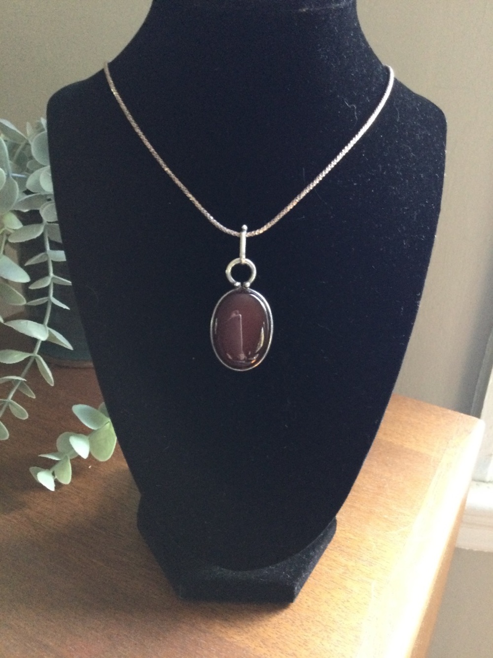 925 Silver Made in Italy Chain with Oval Amber Stone Necklace